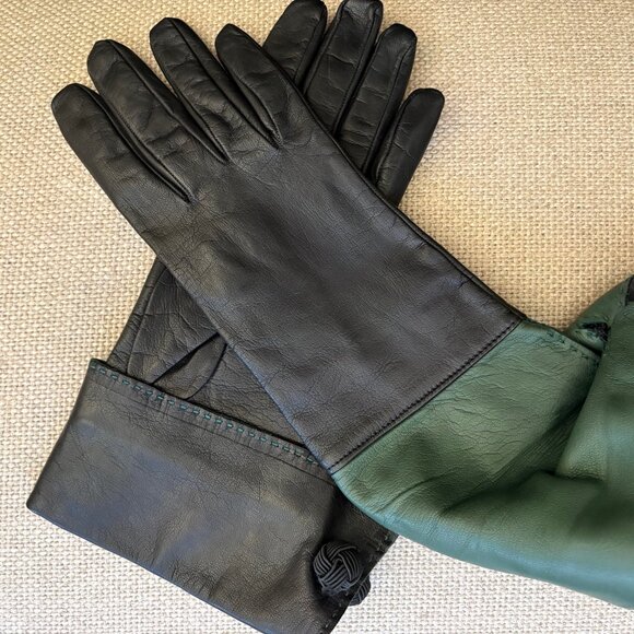 LEATHER Hand-Stitch Made in ITALY Paloma PALOMA PICASSO Gloves w/LEATHER CUFFS - Picture 15 of 16